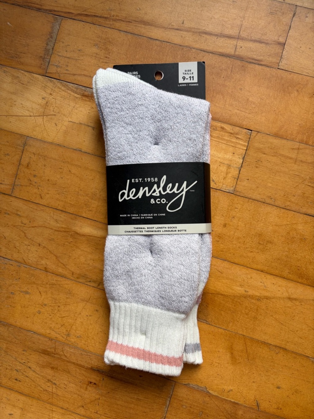 Densley & Co. Women’s Thermal Boot Socks - Light Gray with White & Pink Trim